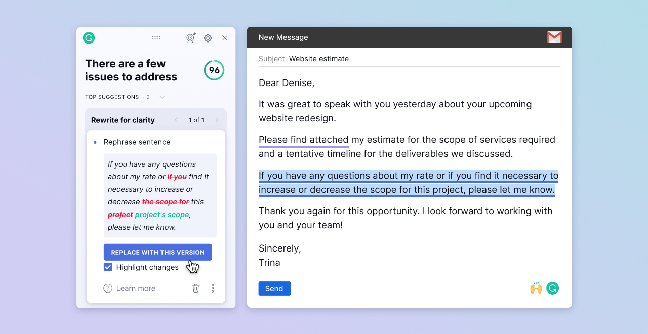 Improve writing quality with Grammarly editor